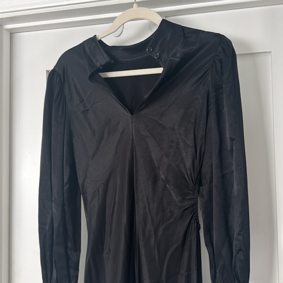 Rails Carmel Satin Crepe Long Puff Sleeve Side Cutout Midi Dress Black small - Picture 4 of 5